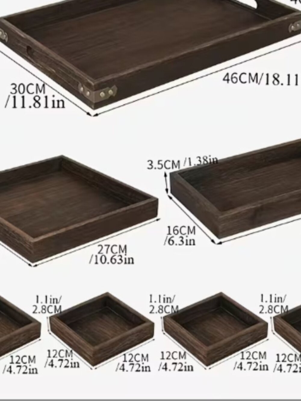 7 Piece Wood Tray Set - Picture 3 of 3